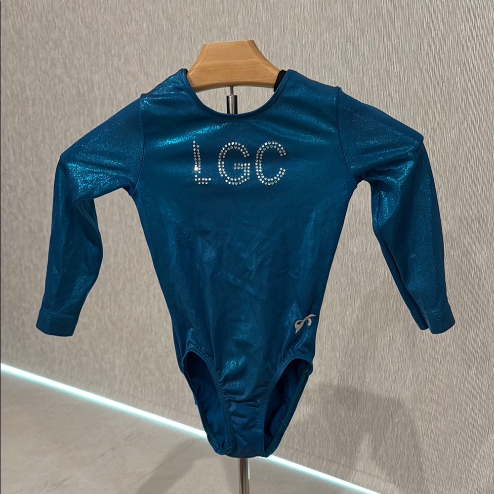 GK Sparkly Teal Blue Shimmer Long Sleeve Leotard Medium